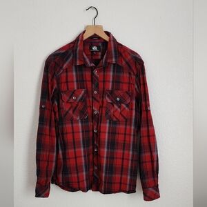Rock & Republic Stretch Red Plaid Men's XL Casual Shirt
